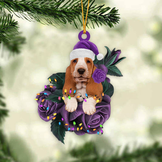 Basset Hound In Purple Rose Christmas Ornament Dog Hanging Ornament For Christmas - Best gifts your whole family