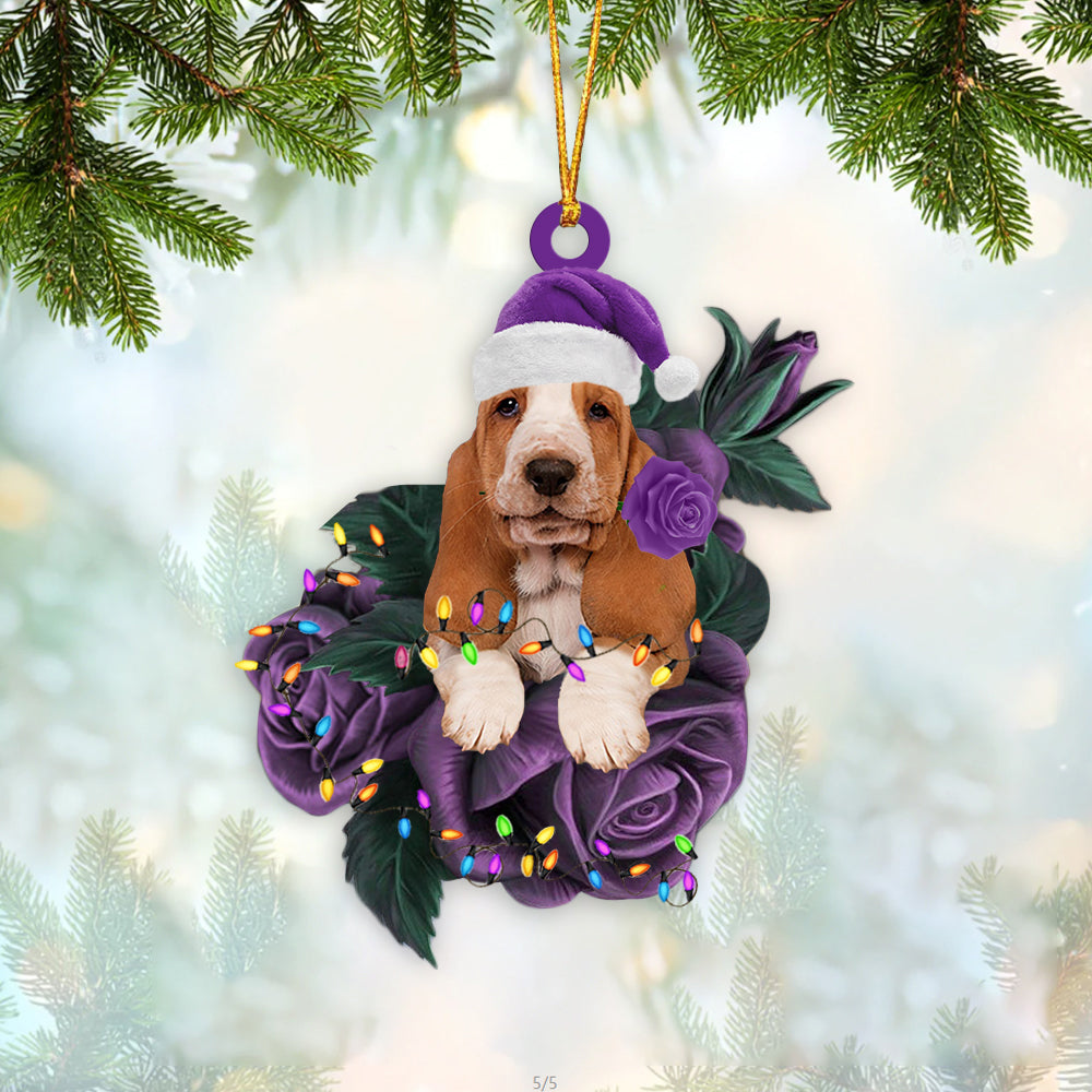 Basset Hound In Purple Rose Christmas Ornament Dog Hanging Ornament For Christmas - Best gifts your whole family