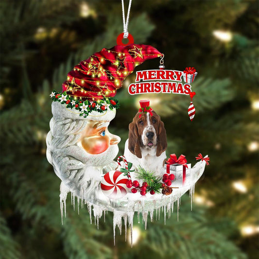 Basset Hound On The Moon Merry Christmas Hanging Ornament - Best gifts your whole family