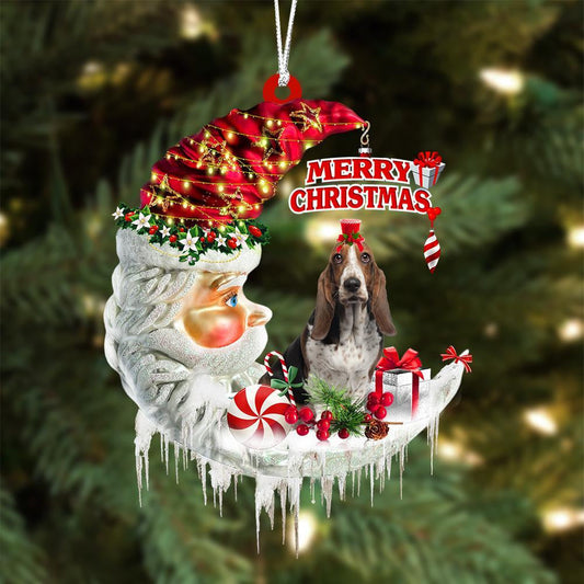 Basset Hound On The Moon Merry Christmas Hanging Ornamenti - Best gifts your whole family