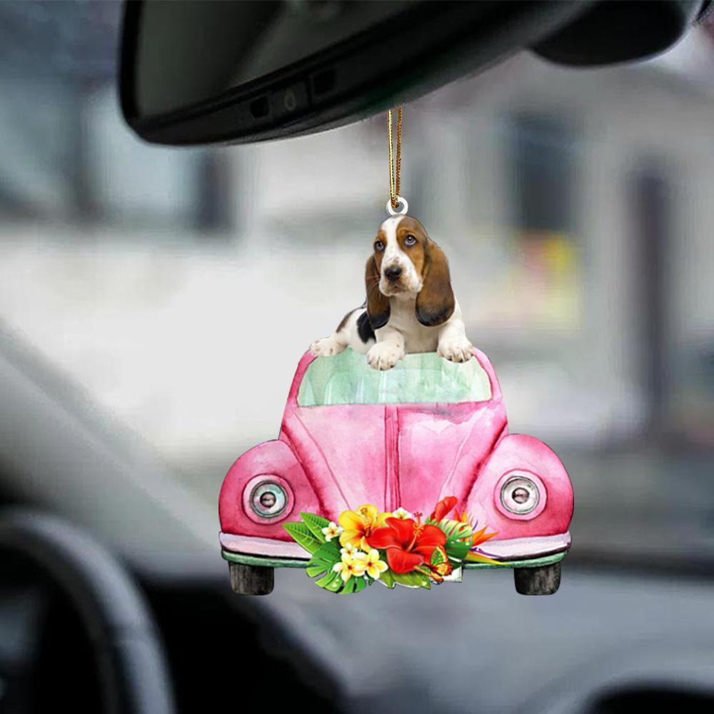 Basset Hound-Pink Hippie Car-Two Sided Ornament - Best gifts your whole family
