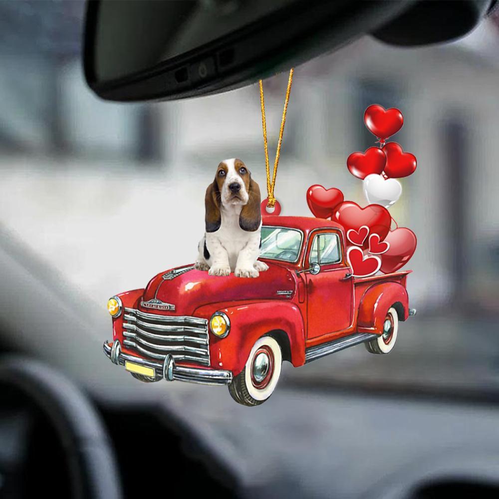 Basset Hound-Red Sports Car-Two Sided Ornament - Best gifts your whole family