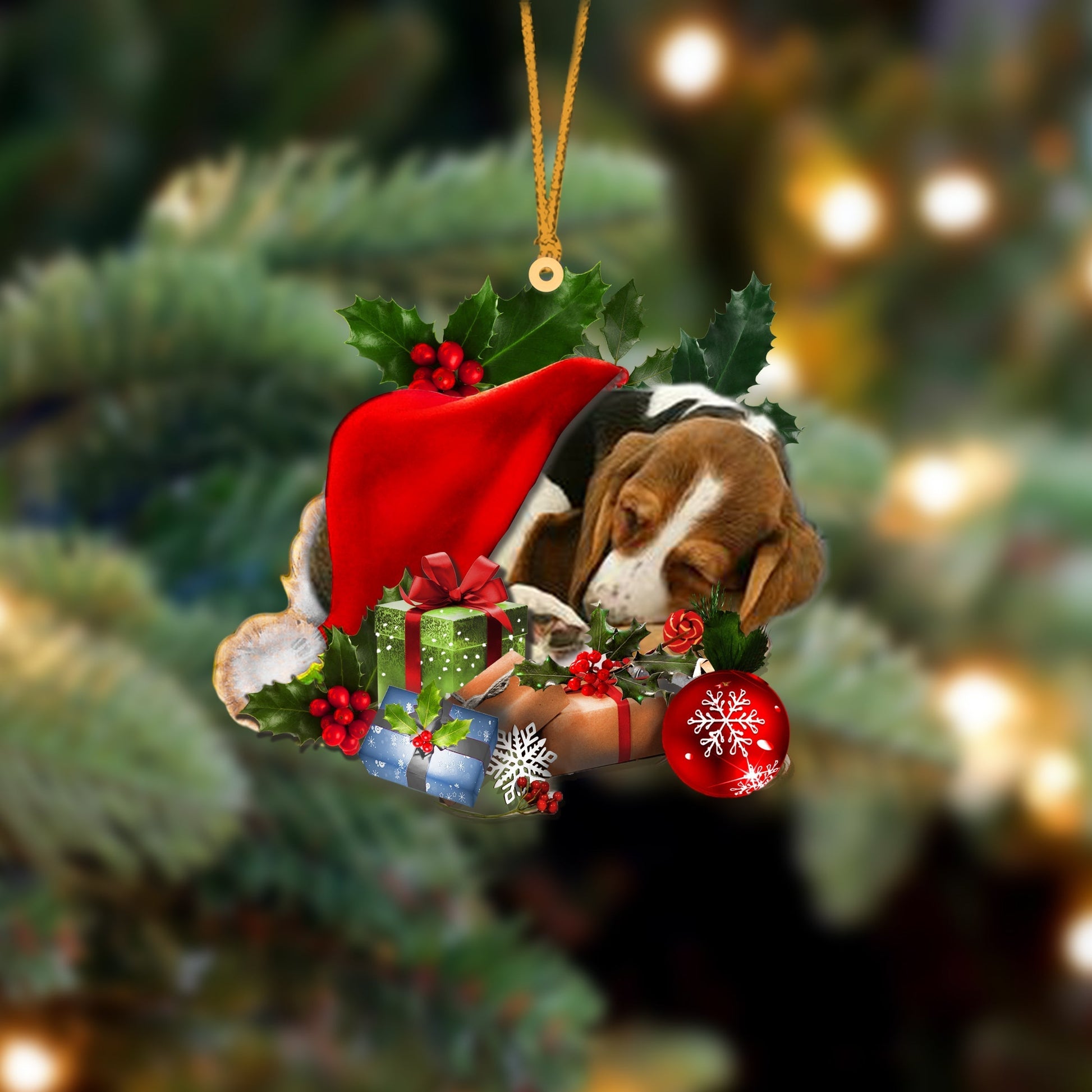 Basset Hound-Sleeping In Hat Two Sides Ornament Dog Sleeping Ornament - Best gifts your whole family