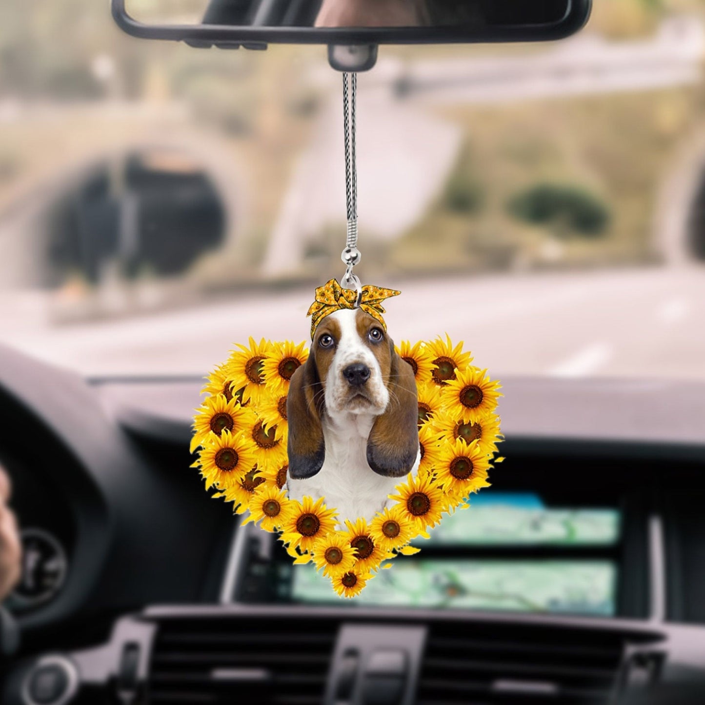 Basset Hound-Sunflower Heart Gift Car Ornament - Best gifts your whole family