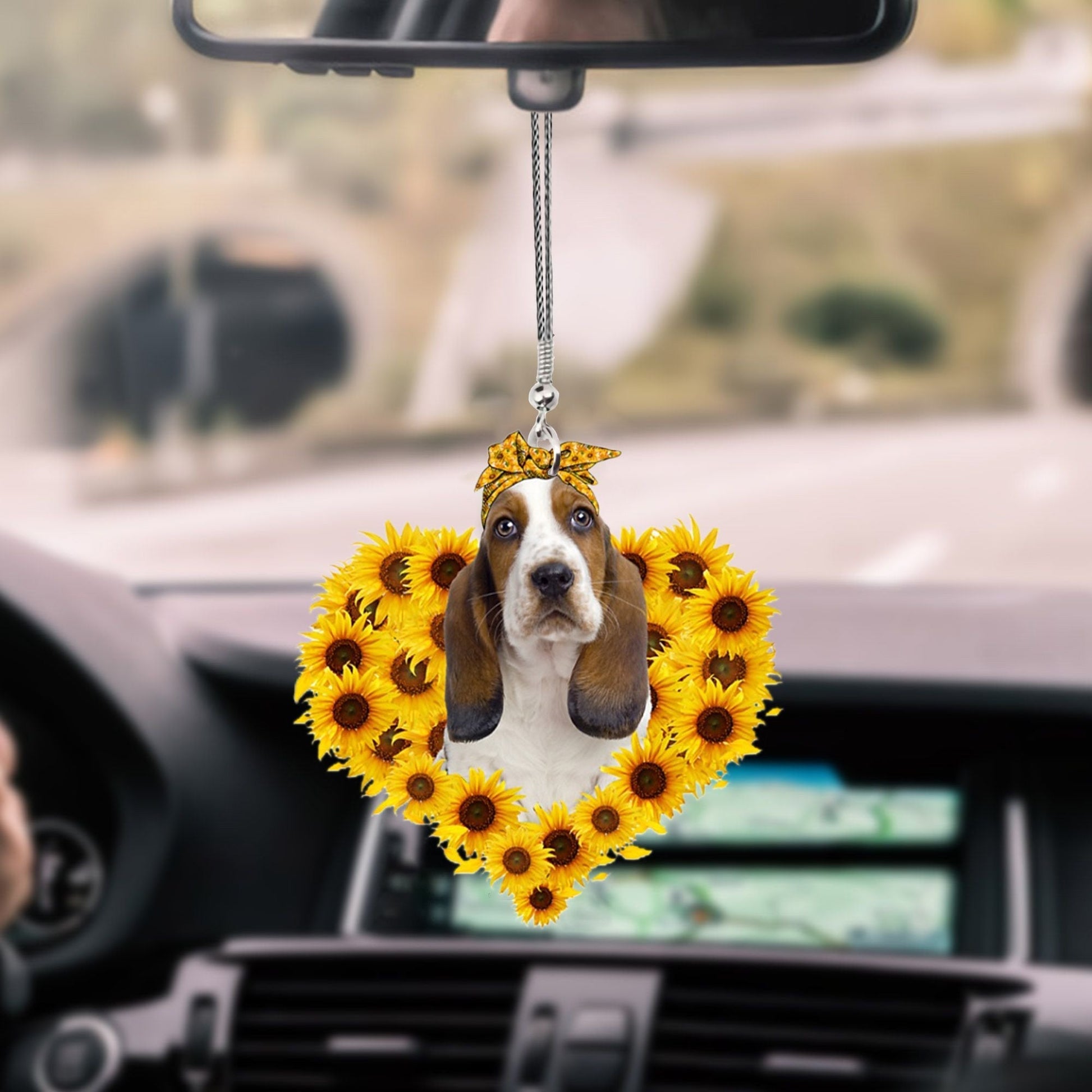 Basset Hound-Sunflower Heart Gift Car Ornament - Best gifts your whole family