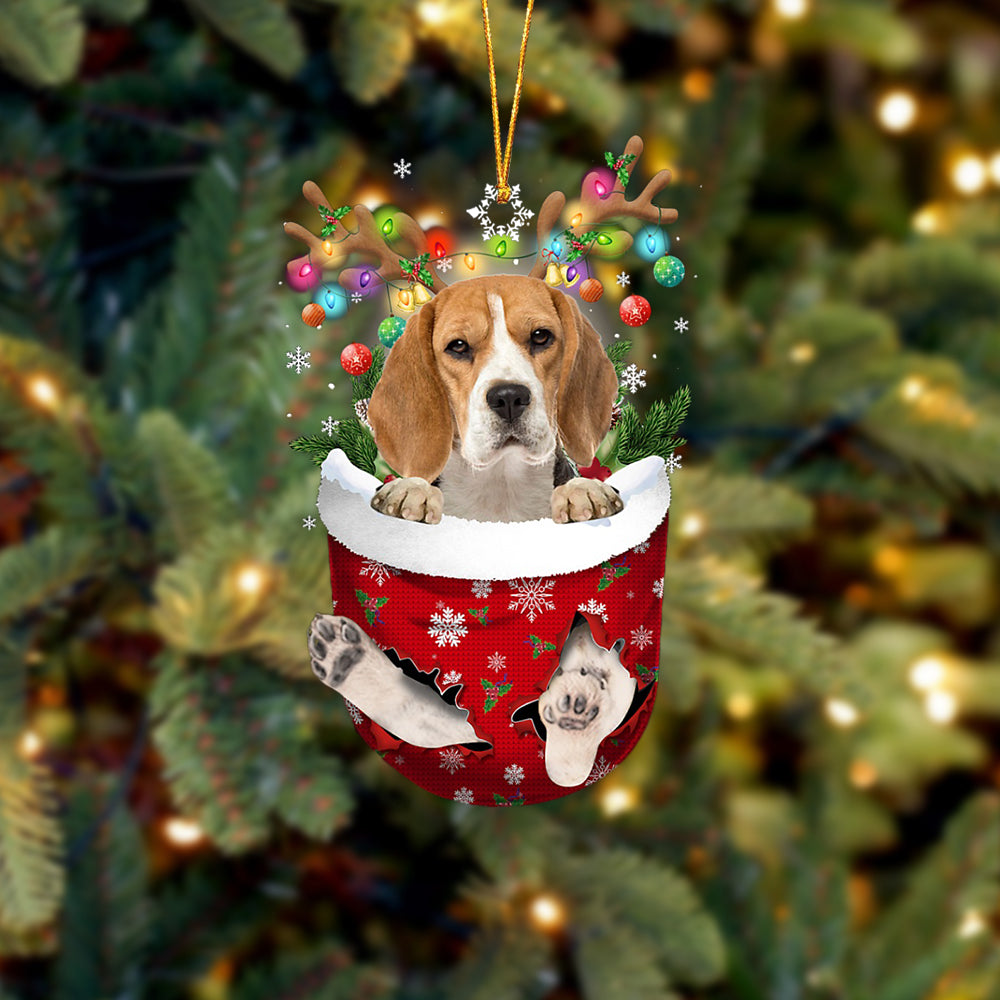 Beagle 2 In Snow Pocket Christmas Ornament Flat Acrylic Dog Ornament - Best gifts your whole family