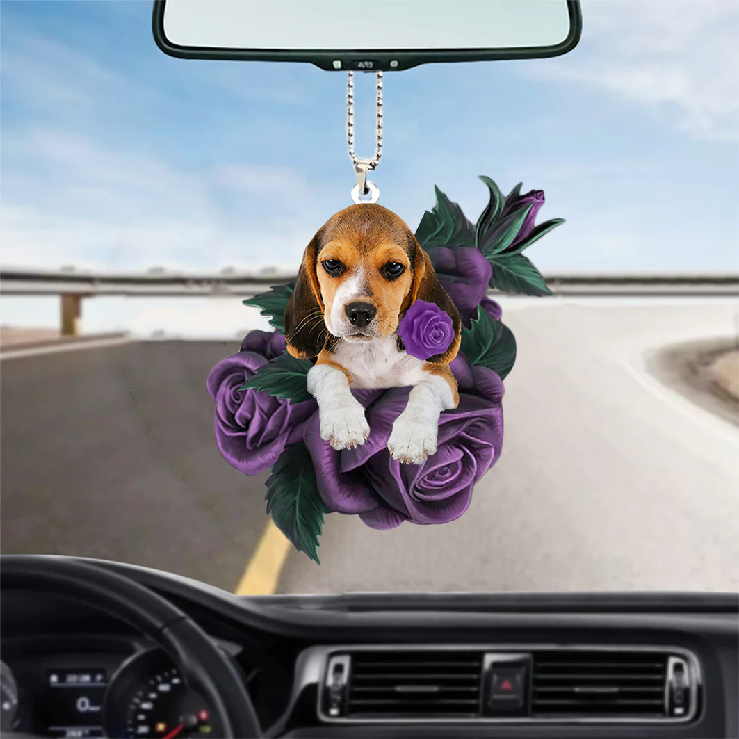 Beagle In Purple Rose Car Hanging Ornament - Best gifts your whole family