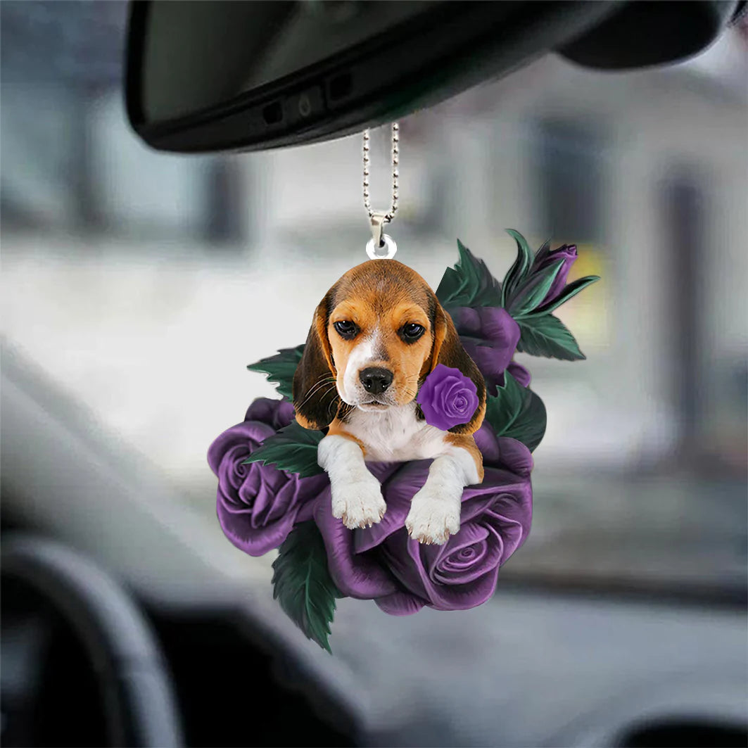 Beagle In Purple Rose Car Hanging Ornament - Best gifts your whole family