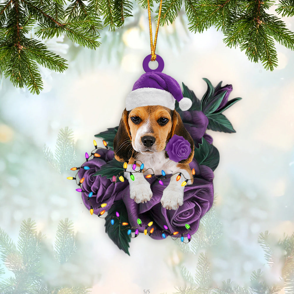Beagle In Purple Rose Christmas Ornament Dog Hanging Ornament For Christmas - Best gifts your whole family