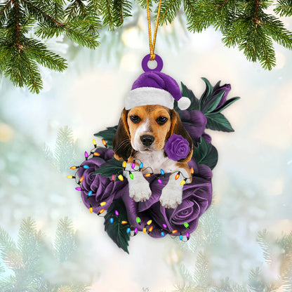 Beagle In Purple Rose Christmas Ornament Dog Hanging Ornament For Christmas - Best gifts your whole family