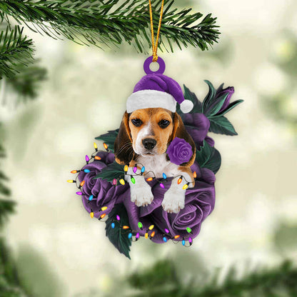 Beagle In Purple Rose Christmas Ornament Dog Hanging Ornament For Christmas - Best gifts your whole family