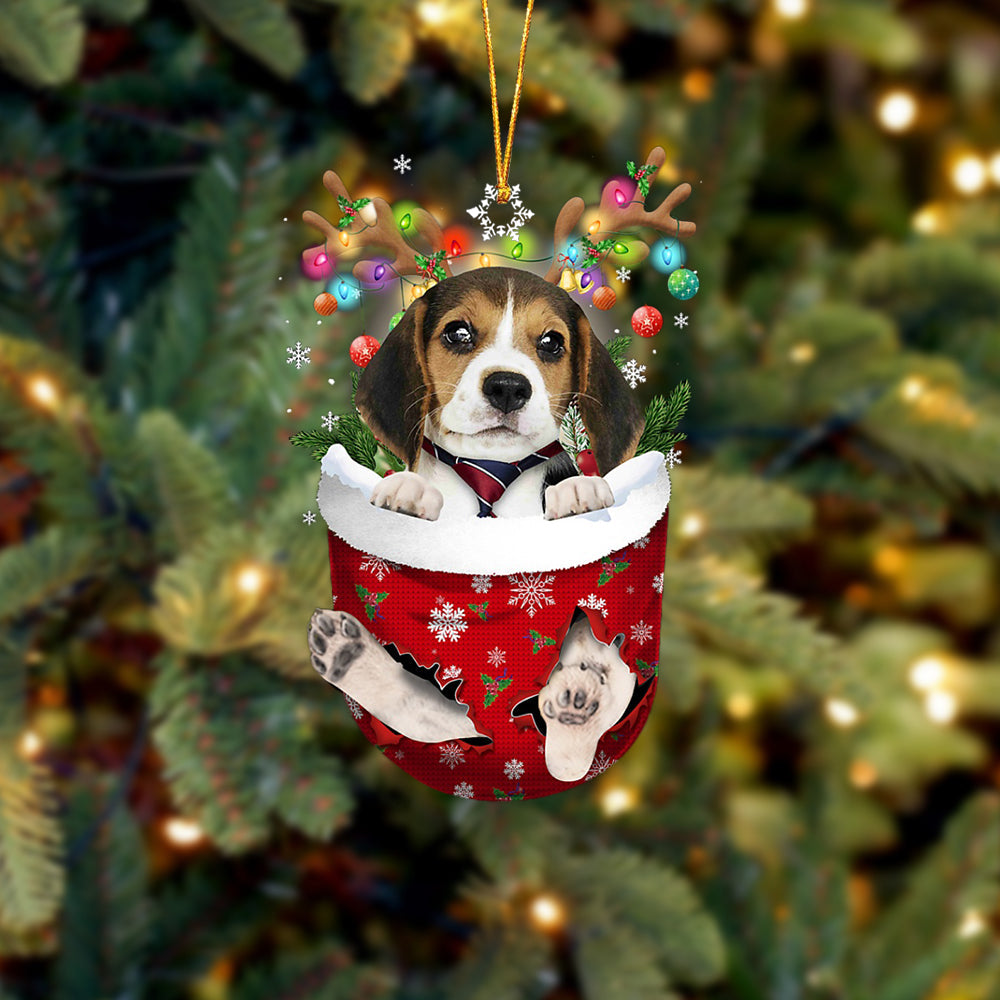 Beagle In Snow Pocket Christmas Ornament Flat Acrylic Dog Ornament - Best gifts your whole family