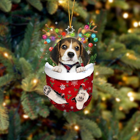 Beagle In Snow Pocket Christmas Ornament Flat Acrylic Dog Ornament - Best gifts your whole family