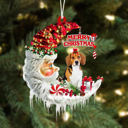 Beagle On The Moon Merry Christmas Hanging Ornament - Best gifts your whole family