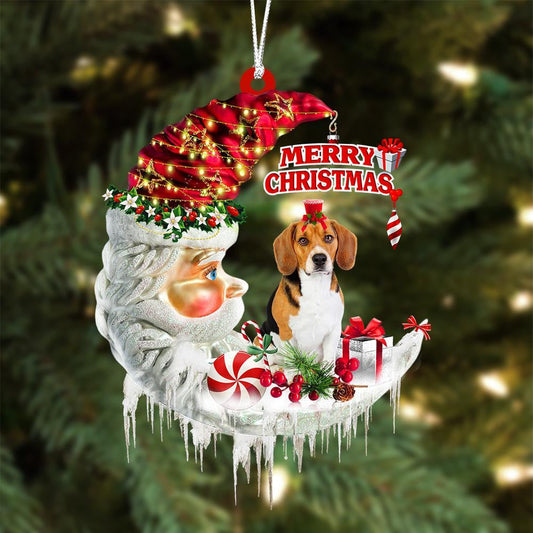 Beagle On The Moon Merry Christmas Hanging Ornament - Best gifts your whole family