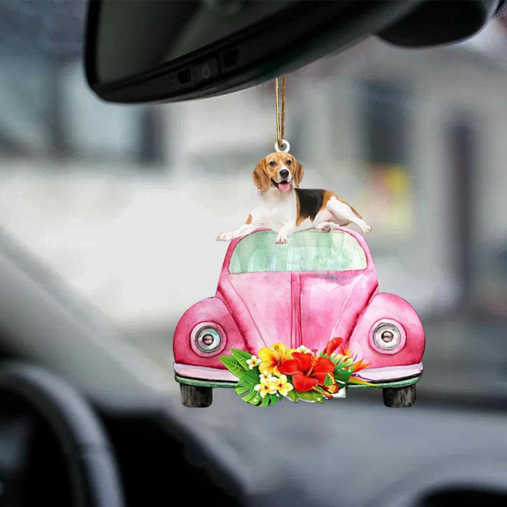 Beagle-Pink Hippie Car-Two Sided Ornament - Best gifts your whole family