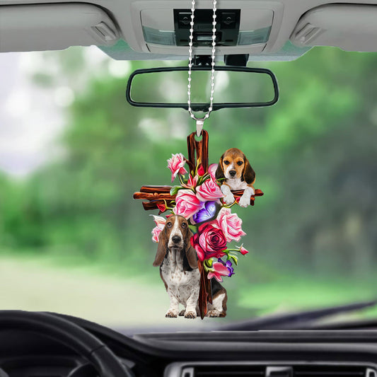 Beagle Roses And Jesus Car Hanging Ornament Dog Ornaments For Auto Car Godmerc - Best gifts your whole family