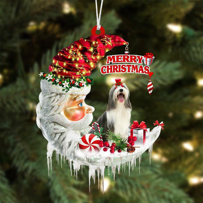 Bearded Collie On The Moon Merry Christmas Hanging Ornament - Best gifts your whole family