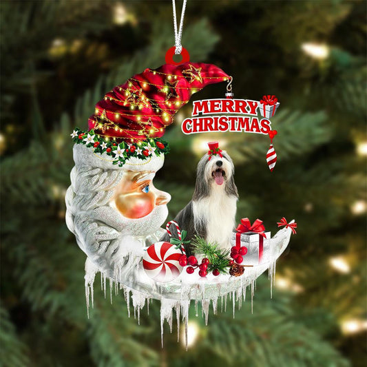 Bearded Collie On The Moon Merry Christmas Hanging Ornament - Best gifts your whole family
