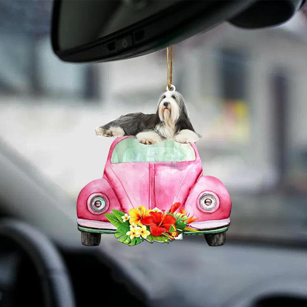 Bearded Collie-Pink Hippie Car-Two Sided Ornament - Best gifts your whole family