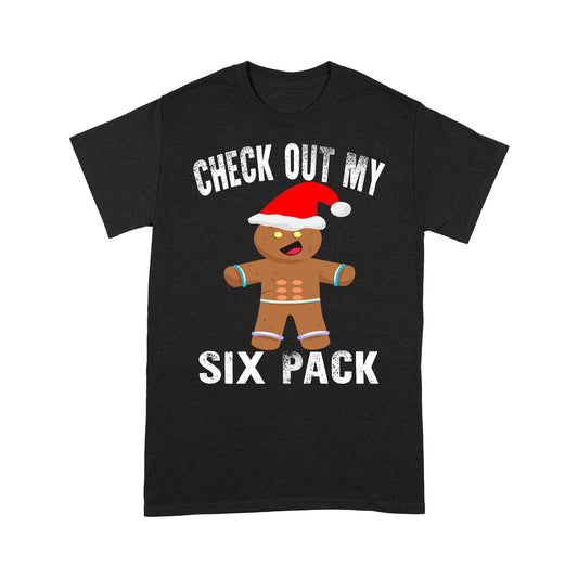 Lustiges Weihnachts-Lebkuchen-Fitnessstudio-T-Shirt mit Aufschrift „Check Out My Six Pack“, Geschenk für Weihnachten