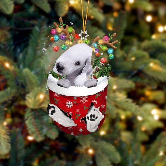 Bedlington Terrier In Snow Pocket Christmas Ornament Flat Acrylic Dog Ornament - Best gifts your whole family