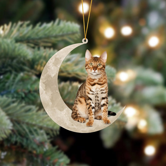 Bengal Cat Sits On The Moon Hanging Ornament Cat Christmas Ornament Cat Lover Giftsg - Best gifts your whole family