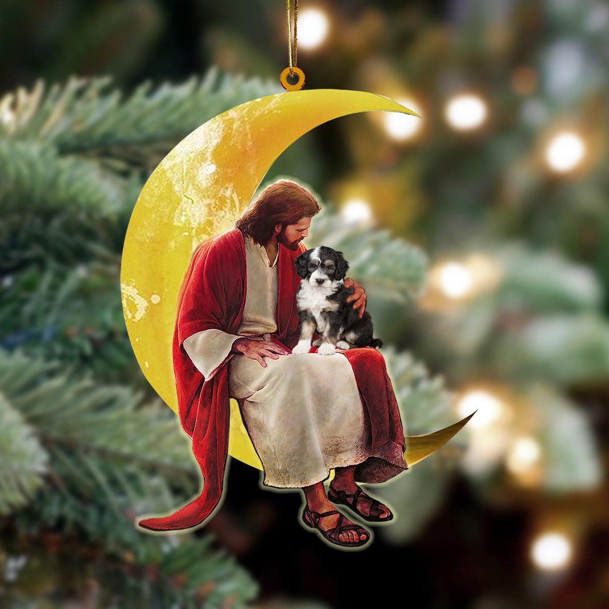Bernedoodle And Jesus Sitting On The Moon Hanging Ornament Dog Ornament, Car Ornament, Christmas Ornament - Best gifts your whole family