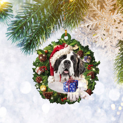 Bernese Mountain Christmas Wreath Flat Ornament, Dog Lover Gifts, Christmas Tree Ornament, Home Decor Plastic Ornament - Best gifts your whole family