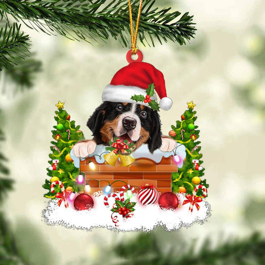 Bernese Mountain Dog In The Chimney Hanging Ornament Dog Christmas Ornament - Best gifts your whole family