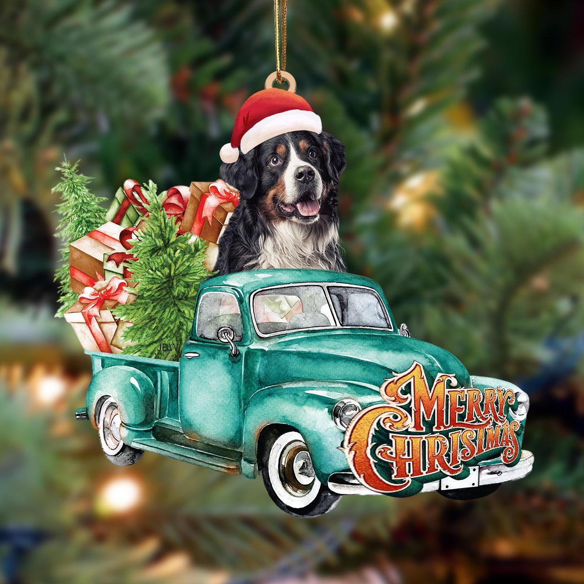 Bernese Mountain-Green Truck Hanging Ornament - Best gifts your whole family
