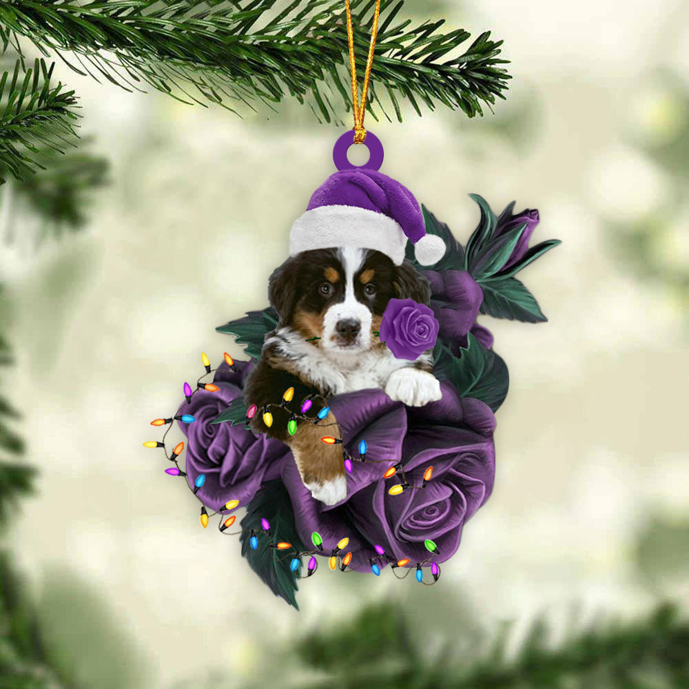Bernese Mountain In Purple Rose Christmas Ornament Dog Hanging Ornament For Christmas - Best gifts your whole family