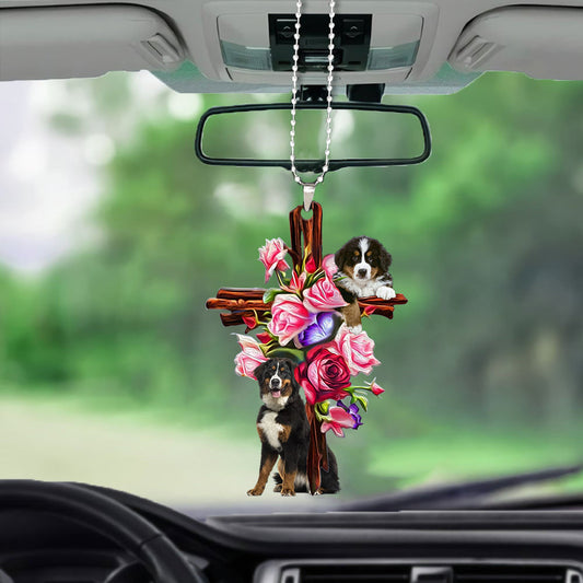Bernese Mountain Roses And Jesus Car Hanging Ornament Dog Ornaments For Auto Car Godmerc - Best gifts your whole family