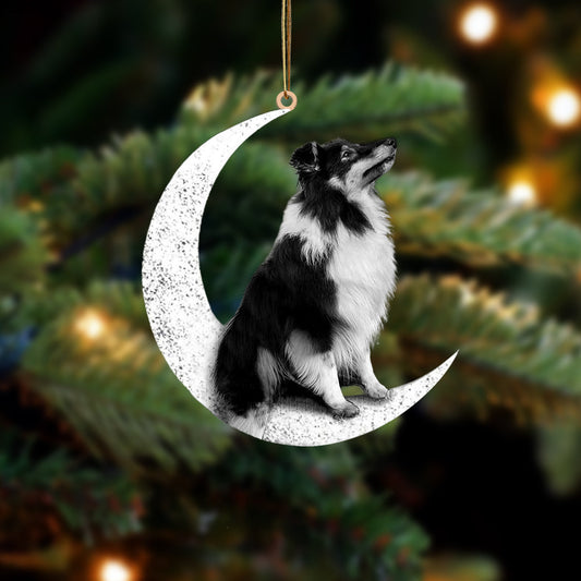 Bi Black Sheltie Sit On The Moon Two Sided Ornament Dog Hanging Christmas Ornament - Best gifts your whole family
