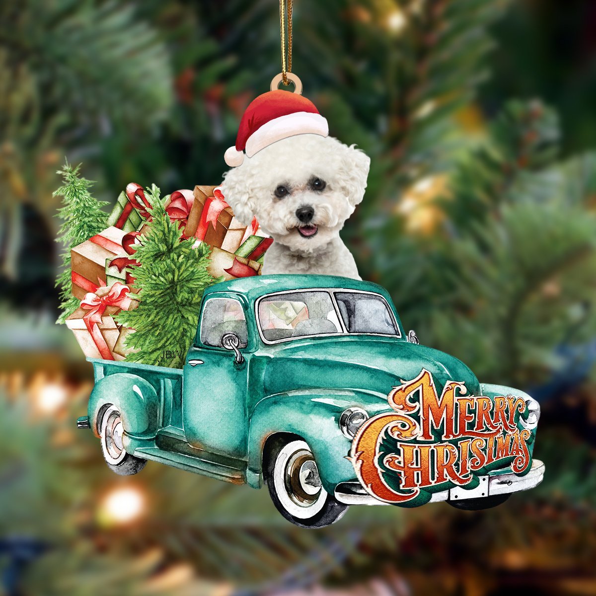 Bichon Frise-Green Truck Hanging Ornament - Best gifts your whole family