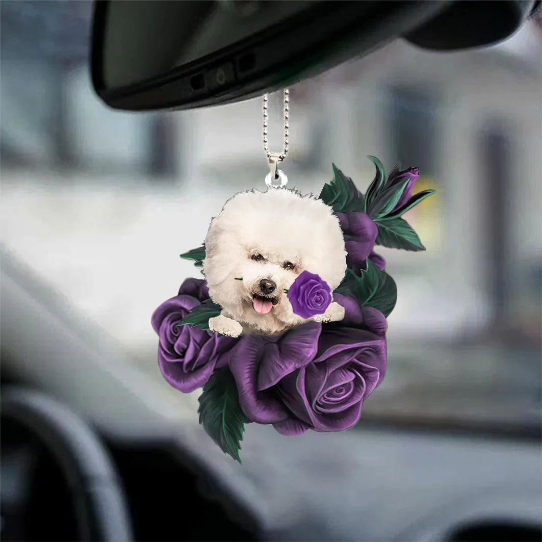 Bichon Frise In Purple Rose Car Hanging Ornament - Best gifts your whole family