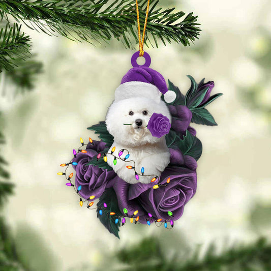 Bichon Frise In Purple Rose Christmas Ornament Dog Hanging Ornament - Best gifts your whole family