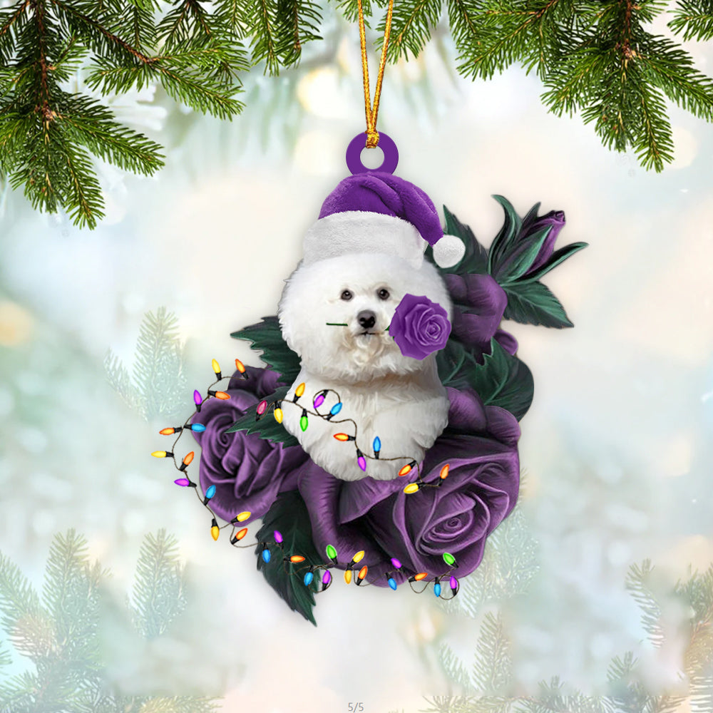 Bichon Frise In Purple Rose Christmas Ornament Dog Hanging Ornament - Best gifts your whole family