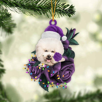 Bichon Frise In Purple Rose Christmas Ornament Dog Hanging Ornament For Christmas - Best gifts your whole family