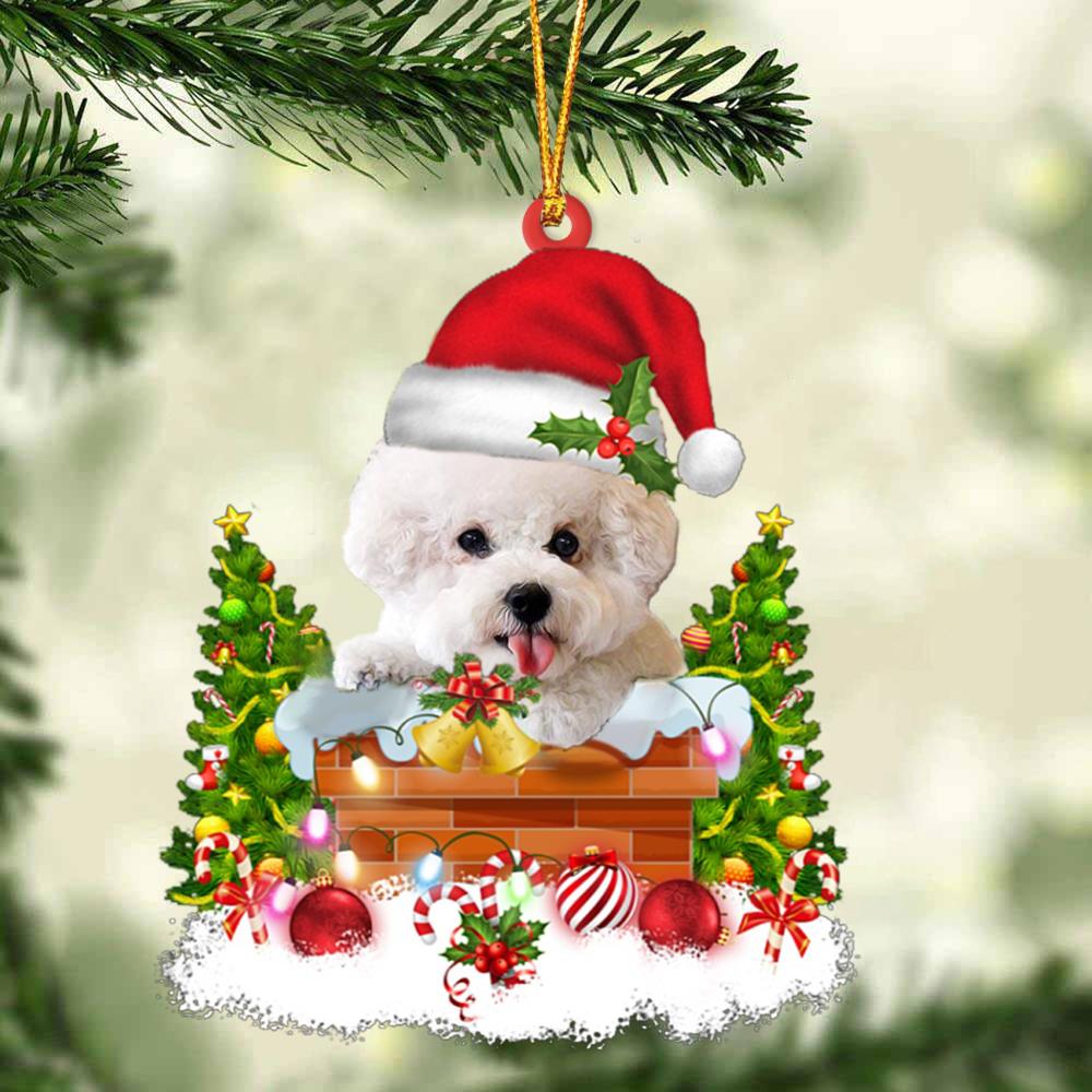 Bichon Frise In The Chimney Hanging Ornament Dog Christmas Ornament - Best gifts your whole family