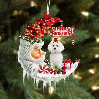 Bichon Frise On The Moon Merry Christmas Hanging Ornament - Best gifts your whole family