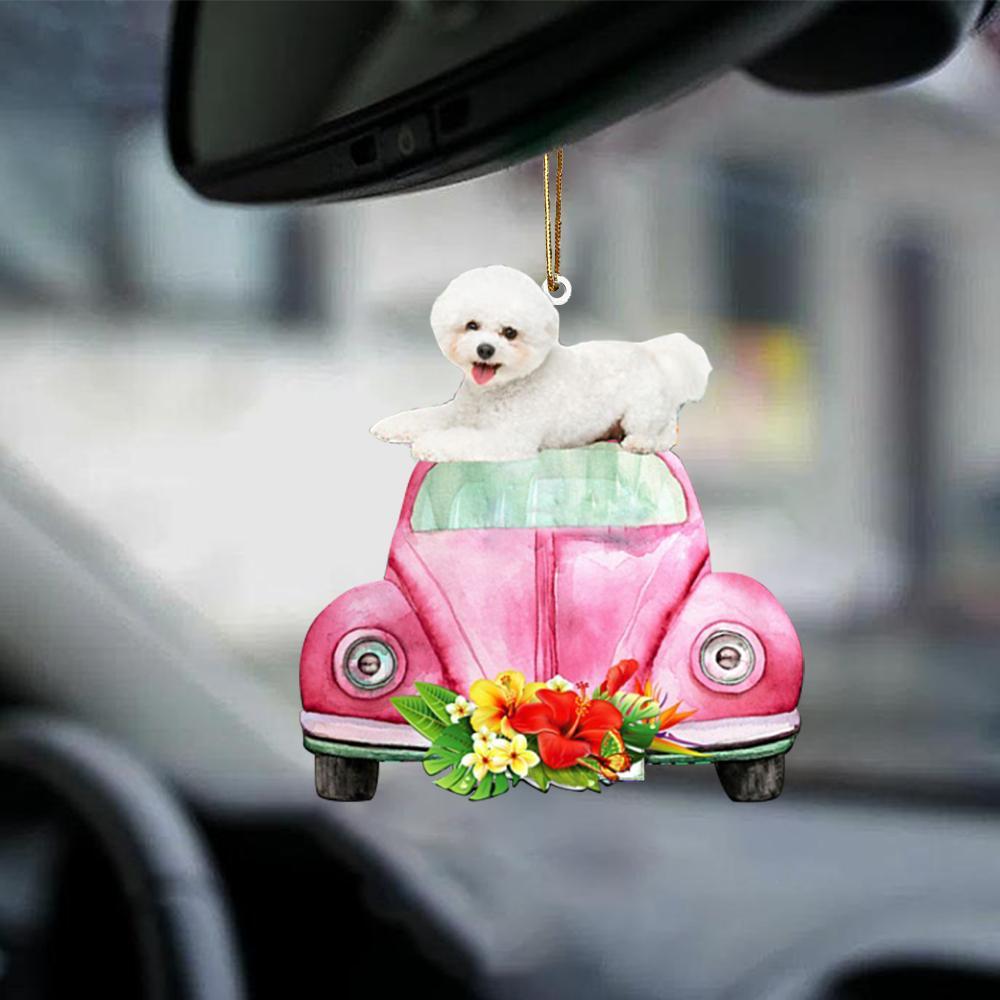 Bichon Frise-Pink Hippie Car-Two Sided Ornament - Best gifts your whole family