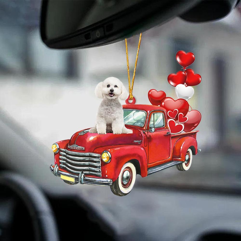 Bichon Frise-Red Sports car-Two Sided Ornament - Best gifts your whole family
