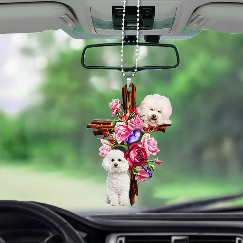 Bichon Frise Roses And Jesus Car Hanging Ornament Dog Ornaments For Men Women - Best gifts your whole family