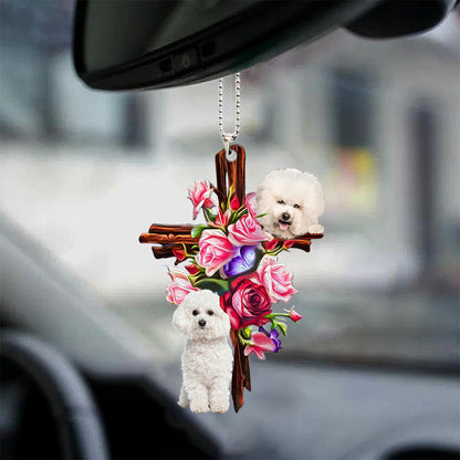 Bichon Frise Roses And Jesus Car Hanging Ornament Dog Ornaments For Men Women - Best gifts your whole family