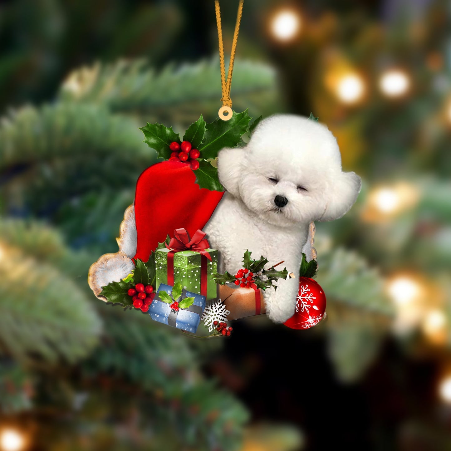 Bichon Frise-Sleeping In Hat Two Sides Ornament Dog Sleeping Ornament - Best gifts your whole family
