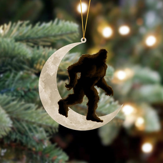 Bigfoot Sasquatch Sits On The Moon Hanging Ornament, Animal Christmas Ornaments - Best gifts your whole family