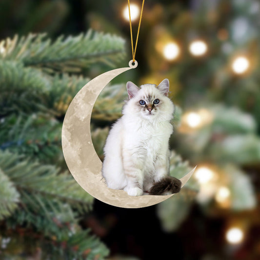 Birman Cat Sits On The Moon Hanging Ornament Cat Christmas Ornament Gift For Cat Lover - Best gifts your whole family
