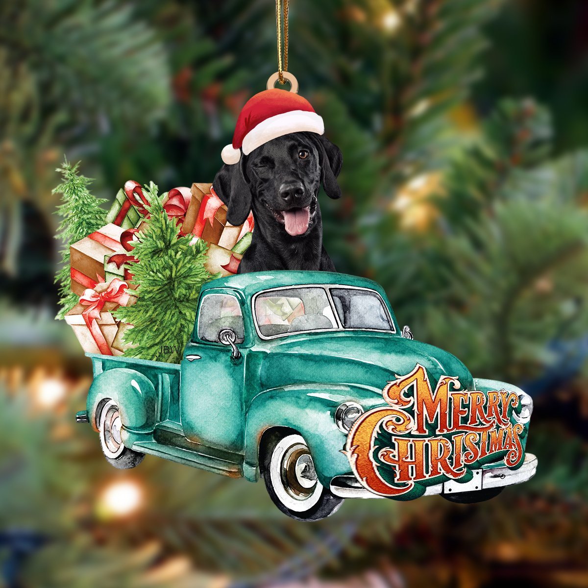 Bla Labrador2-Green Truck Hanging Ornament - Best gifts your whole family