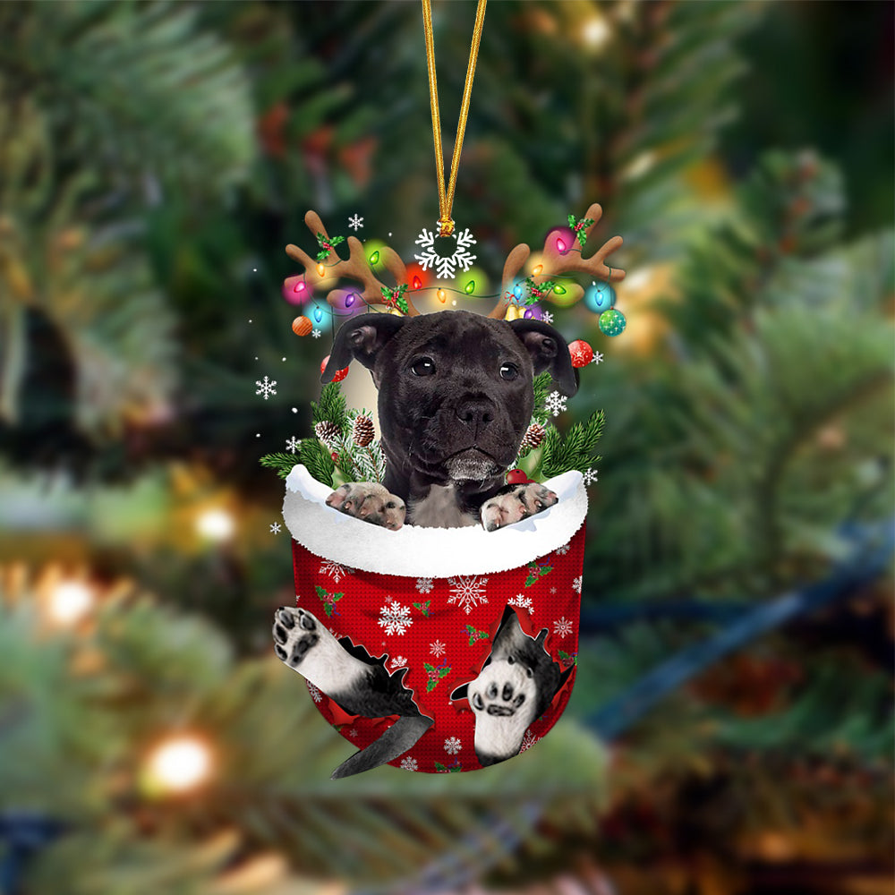 Black American Staffordshire Terrier-In Christmas Pocket Two Sides Ornament, Christmas Dog Hanging Ornament - Best gifts your whole family